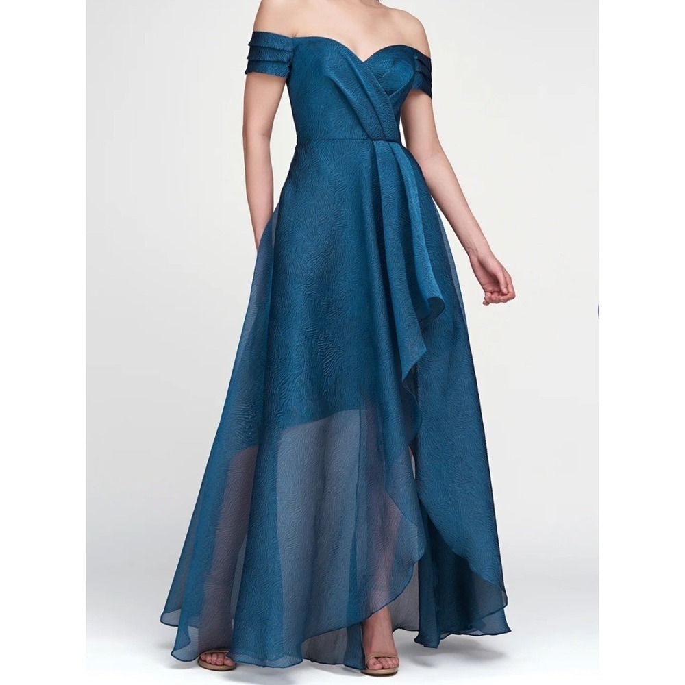 Theia Cecilia Off Shoulder High Low Formal Gown Night Swim Blue 4 NWT
